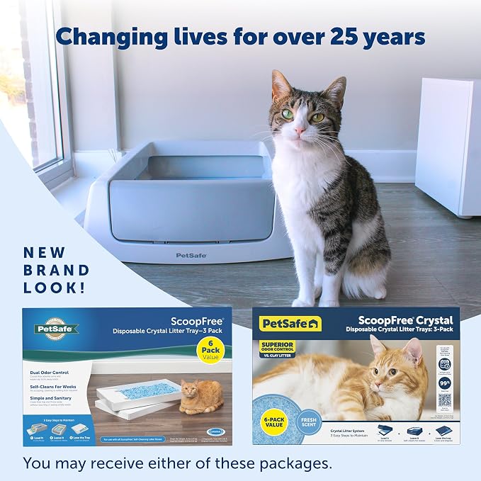 PetSafe ScoopFree Disposable Crystal Litter Tray, Fresh Scent, 6 Pack | No-Scoop Crystal Cat Litter, 5x Faster Odor Control, 99% Dust-Free, Easy Cleanup, Leak-Proof Disposable Tray Refill with Lid