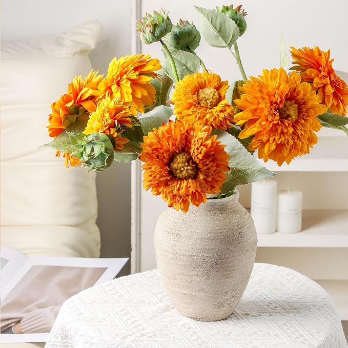 Ceramic Flower Vase - 7.4 Inch Farmhouse Rustic Vase for Home Decor Handcrafted Pottery Vase Small Terracotta Vases for Dining Table Decor Fireplace Living Room Bathroom Wedding Centerpiece