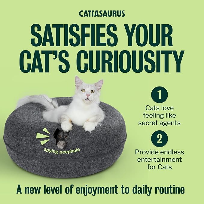 Peekaboo Cat Cave Duo Jumbo Set, Extra Spacious Cat Donut for Multiple & Large Kitty 15+ lbs, Scratch Detachable Cat Beds for Indoor Cats, Washable Cat Tunnel Bed, Best Kitten Toys