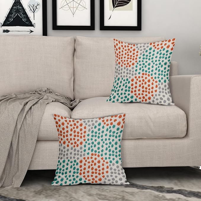 Teal Orange Pillow Covers 20x20 Set of 2 Grey Fall Colored Art Dot Decorative Throw Pillows Trendy Print Outdoor Pillowcase Holiday Seasonal Cushion Cover Linen Pillow Case Decor for Sofa Couch Bed