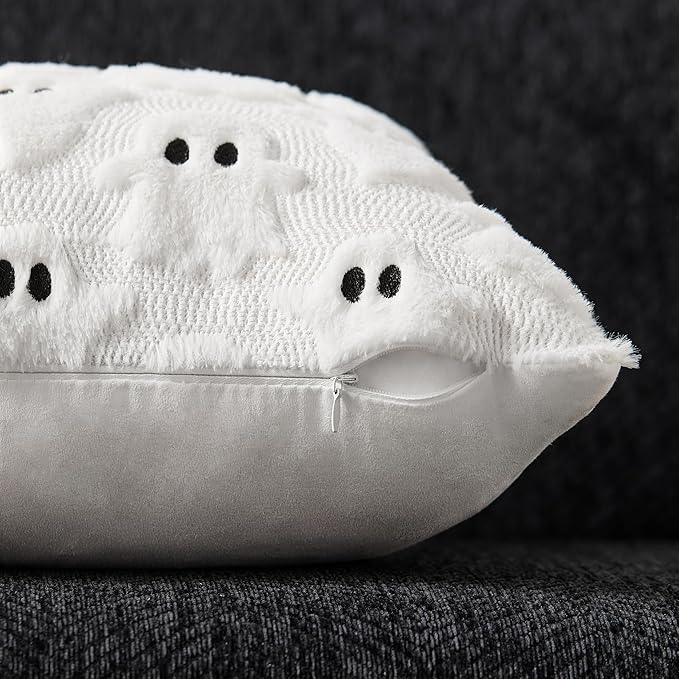 DFXSZ Halloween Pillow Covers 20x20 inch 2Pcs White Ghost Halloween Decor | Halloween Decorations Set of 2 Throw Pillow Cases Plush Faux Fur Wool Cushion for Chair Sofa Bedroom Living Room Home Decor