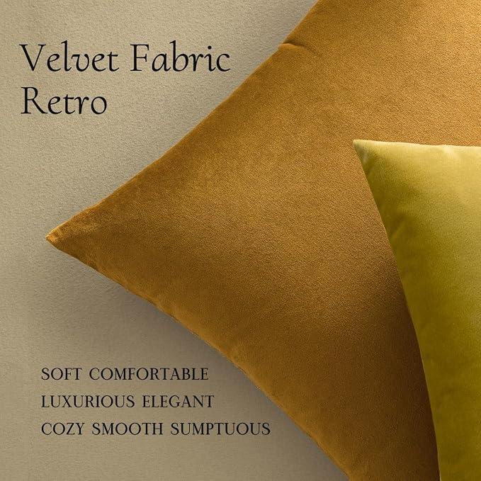 MIULEE Velvet Throw Pillow Covers 20x20 Inch Pack of 2 Mustard Yellow | Soft Solid Decorative Pillow Covers, Modern Luxury Home Decor, for Couch Chair Sofa Bedroom Livingroom