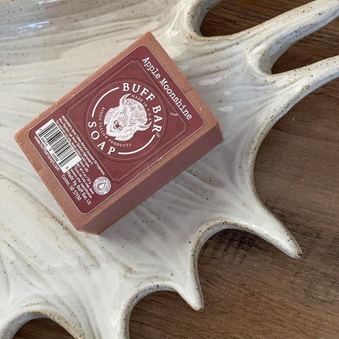 Big Crazy Buffalo Bison Tallow Buff Soap Bar, Apple Moonshine, (2 pack) - Scents of Apple, Cinnamon, & Orange - Cleans, Moisturizes, Soothes, Hydrates - No Dyes, Chemicals, or Preservatives