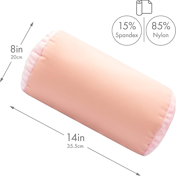 Microbead Bolster Neck Roll Pillow, Gently On Body, Head, Neck & Shoulders No Pain Rest, Relax Sleep - Silky Feel Prevent Wrinkles & Hair Breakage - Lightweight Cylinder Tube, 14" x 8", Cream Peach