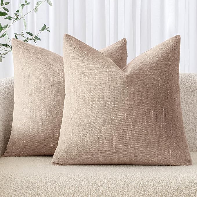 MIULEE Textured Chenille Throw Pillow Covers 22x22 Inch Irish Cream | Pack of 2 Decorative Soft Throw Pillows, Solid Textured Cushion Covers, Modern Home Decor for Couch Sofa Bedroom Living Room
