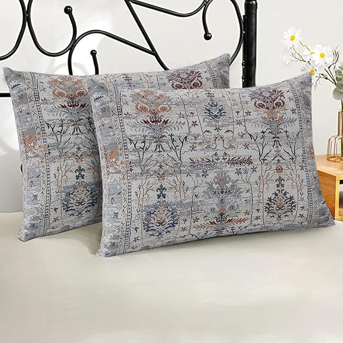 Boho Throw Pillow Covers 12x20 inch Set of 2,Soft Pillowcases Bohemia Carpet Printing Pattern Decorative Sofa Living Room Bed Rectangle Pillow Case Cushion Cover-Gray Flower