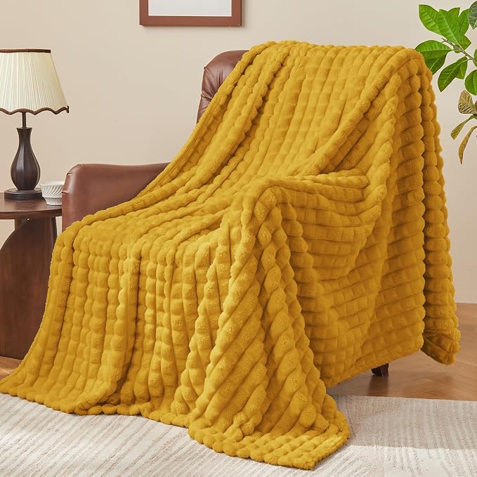 BEDELITE Mustard Yellow Fleece Throw Blanket for Couch, 50x60 Inches | Soft Warm Fuzzy Fluffy Blanket for Bed Sofa, Lightweight Plush Cozy Blankets for Home Room Decor, Gift for Women, All Season