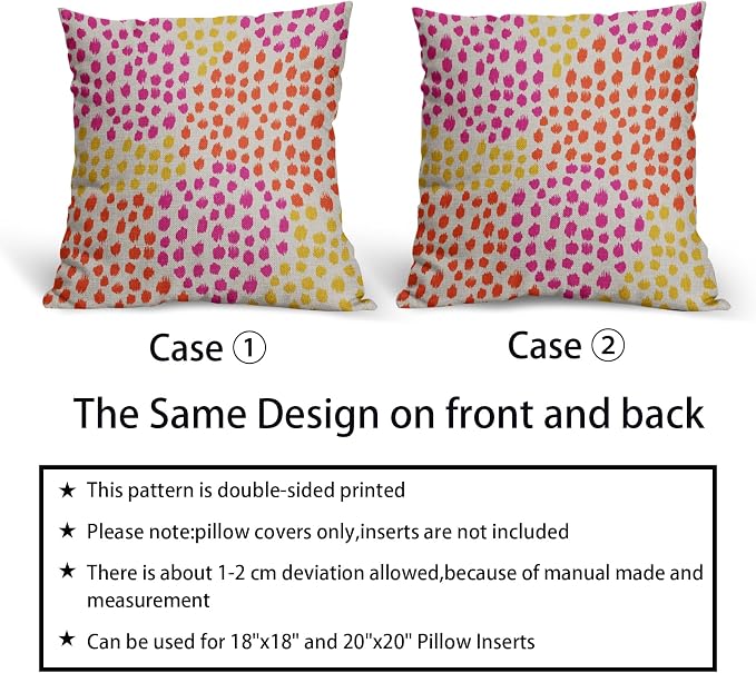Pink Orange Yellow Throw Pillow Covers 20x20 Set of 2 Retro 70s Colored Hot Pink Preppy Room Decor Pillows Trendy Dot Decorative Outdoor Pillowcase Cushion Cover Linen Pillow Case for Sofa Couch Bed