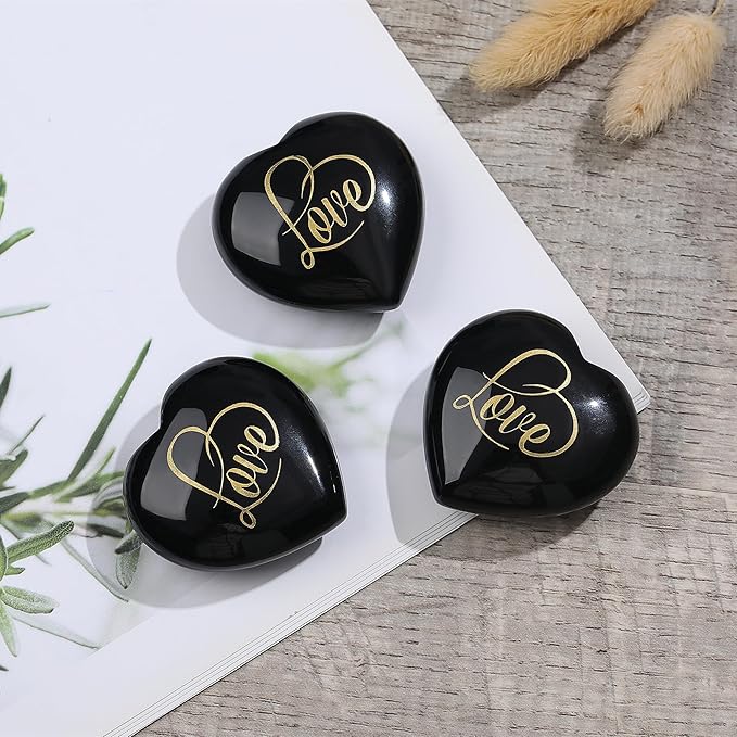 ZHIYUXI 45mm Black Obsidian Engraved Heart Stone Crystal Gifts Obsidian Stone Gem Heart Rocks Meditation Gifts Healing Gifts for Men Polished Stones Black Obsidian Stones Gemstones Reiki