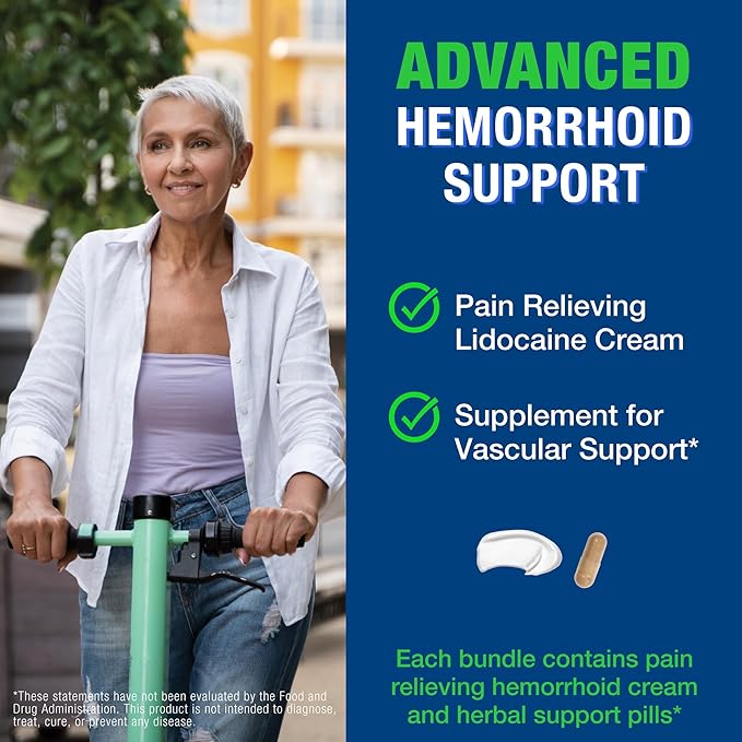 HemRid Max and Maximum Strength Lidocaine Cream - Hemorrhoid Relief Bundle for Fast Internal & External Support - Hemorrhoid Pills & Hemorrhoidal Lidocaine Cream for Rapid Comfort & Soothing Care