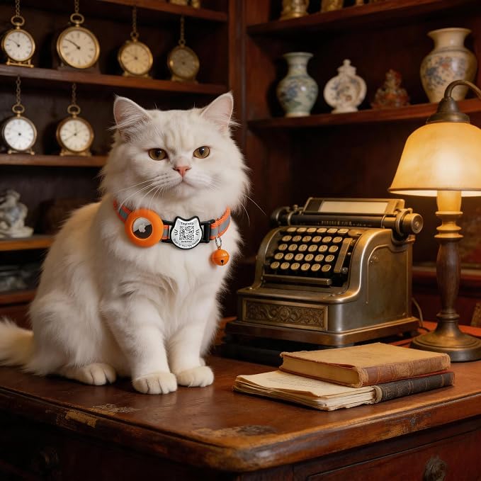 Cat Collar with AirTag Holder, QR Code Tag and Bell (Orange)