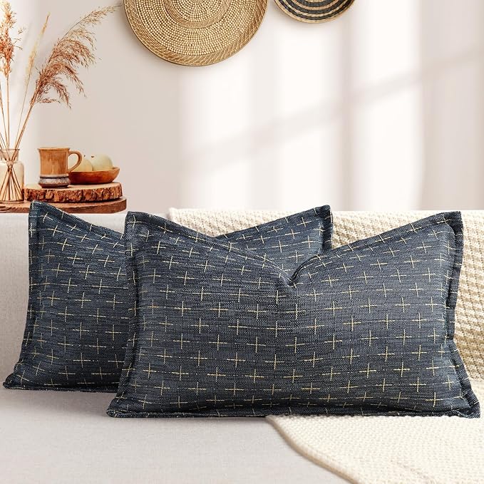 12x20 Pillow Covers Set of 2 Soft Polyester Textured Pillow Covers with Stylish Flange Edge Cozy Farmhouse Throw Pillows for Couch Bed Sofa Living Room