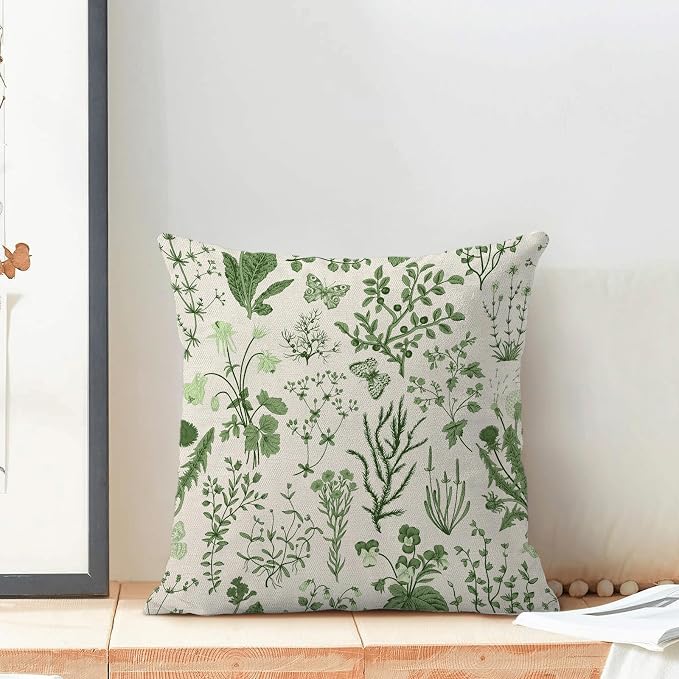 AEIOAE Summer Pillow Covers 24x24 Inch Set of 2,Olive Green Wild Flower Plant Throw Pillows Case,Seasonal Floral Outdoor Decorative Square Linen Farmhouse Decor Cushion Covers for Home Sofa Bed Couch