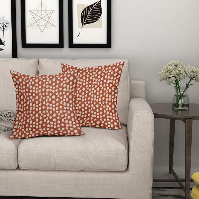 Burnt Orange Cream Dots Pillow Covers 22x22 Set of 2 Boho Design Polka Dot Throw Pillows Modern Trendy Print Outdoor Decorative Pillowcase Square Linen Cushion Cases Decor for Sofa Couch Bed