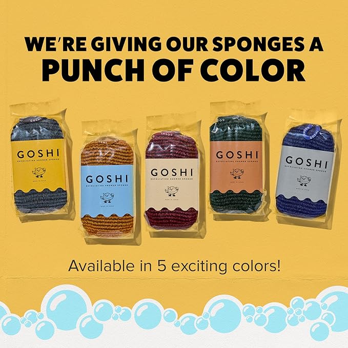 GOSHI Exfoliating Shower Sponge - Rip-Resistant, Rapid-Drying Exfoliating Bath Sponge for All Skin Types - Brick Red - Made in Japan
