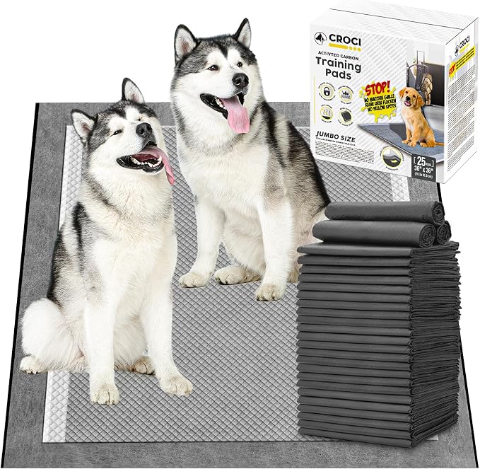 CROCI Charcoal Pee Pads for Dogs Odor Control Leak Proof XXL 36x36in 25Ct | Super Absorbent Puppy Pads with Adhesive Tabs, Heavy Duty, Dog Potty Training, Quick-Dry Surface, Disposable