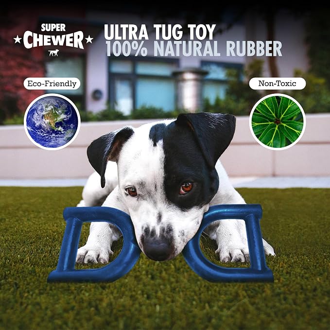 SuperChewer Tough Tug Pull Toy | Lifetime Replacement | Strong Natural Rubber | Interactive Tug-of-War Toy for Dogs | Ultra Durable Chew Toys for Aggressive Chewers | For Medium & Large Breeds