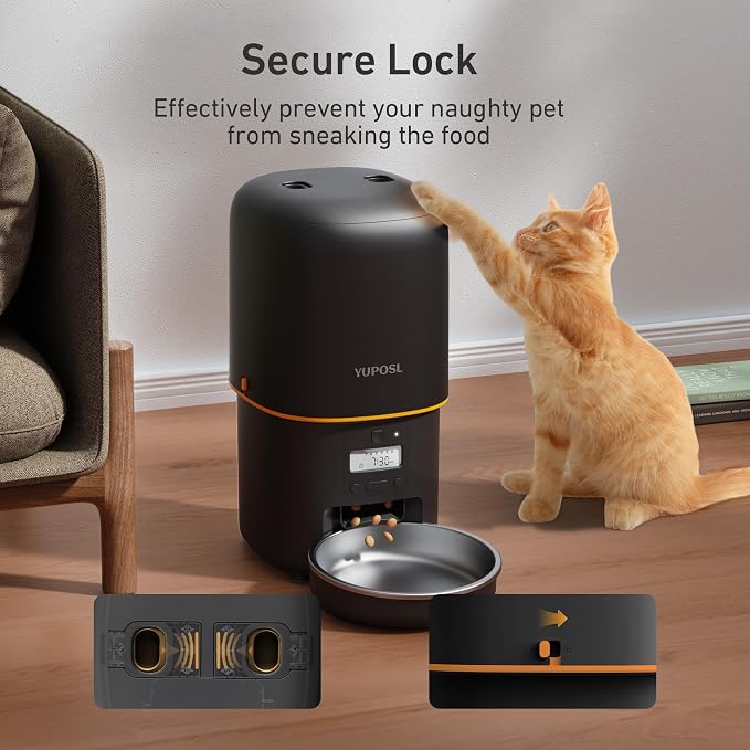 Automatic Cat Feeder, 4L Cat Food Dispenser with Anti-Jam Design, Over 180-day Battery Life, 1-6 Meals Per Day with Stainless Steel Cat Bowl, Keep Dry Food Fresh, Timed Pet Feeder Also for Small Dog
