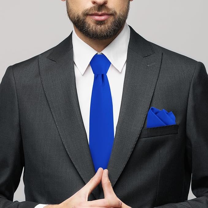 Black Tie Set in Gift Box Mens Solid Color 3.15" (8CM) Black Necktie and Pocket Square Set