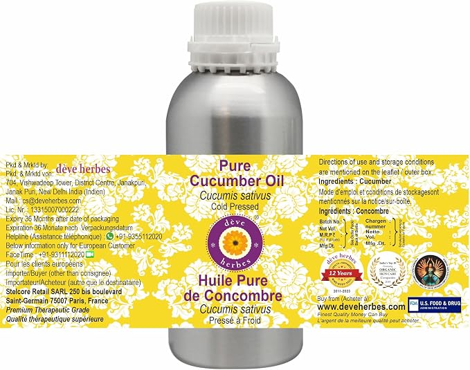dève herbes Pure Cucumber Oil (Cucumis sativus) Cold Pressed 300ml (10 oz)