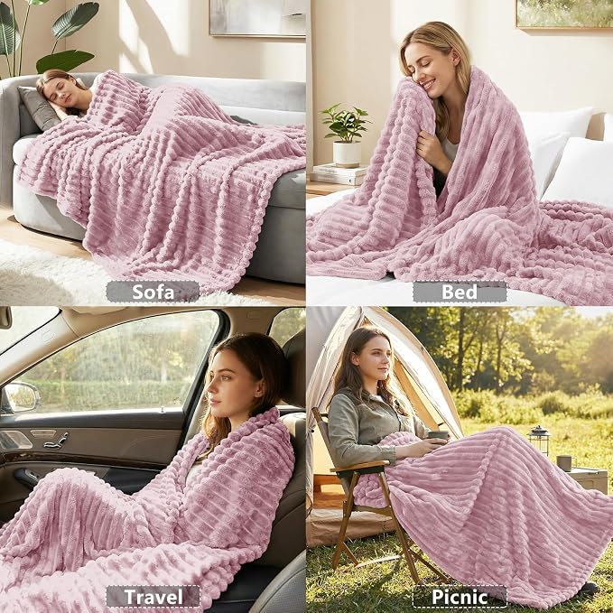 HIMEET Dusty Pink Twin Blanket for Bed, 300GSM Ribbed Fleece, 60 x 80 in | Ultra Soft Flannel, All-Season Lightweight Warmth, Bed Layering Pick & Dorm Essential, Gift for Men & Women, Machine Washable