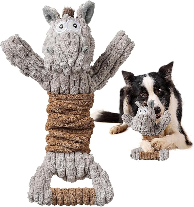 Tug of War Dog Toy, Crinkle Dog Toys for Large Dog, Soft Dog Plush Toy with Squeaky, Stuffed Animal for Dogs (Tug Series, Donkey)