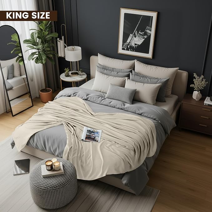 Utopia Bedding Cotton Blend Khaki Waffle Blanket King - 90x104 Inches | Lightweight, Skin Friendly, Breathable, All Season, Luxury, Bed, Couch, Sofa