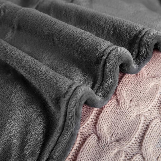 TASTHROW Large Flannel Fleece Throw Blanket, 50×70 Inch - Grey | Cozy Lightweight Thick Blanket - All Seasons Suitable for Women, Men and Kids (Two Pack)