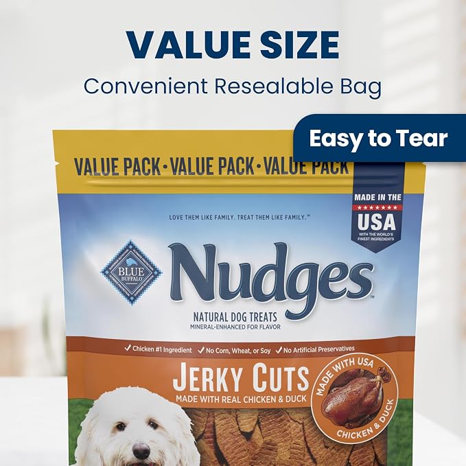 Blue Buffalo Nudges Jerky Cuts Chicken & Duck Dog Treats, 36 oz | Real Chicken & Duck First, Made in the USA, No Corn, Wheat, or Soy