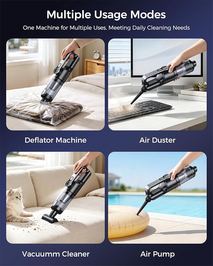 Cordless Handheld Vacuum Cleaner, 2-in-1 Vacuum & Blower, 36000Pa Suction Brushless Motor, Car Vacuum with LED Light, Lightweight, Portable for Car, Home, Office and Outdoor Use, Black