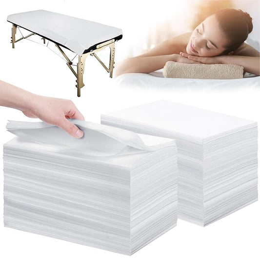 Disposable Bed Sheets 200 Pcs 31" x 71" Massage Table Sheets Non Woven Fabric SPA Bed Cover Breathable for Massage Beauty Tattoos(White)