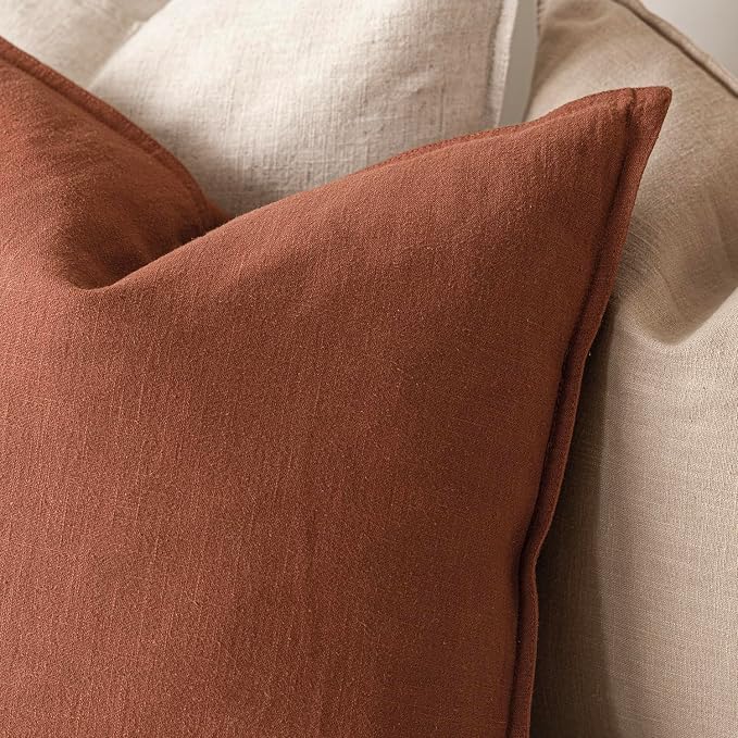 Foindtower Pack of 2, Decorative Linen Solid Throw Pillow Covers Accent Lumbar Cushion Case Boho Farmhouse Pillowcase for Chair Couch Sofa Bedroom Living Room Home Decor 12 x 20 Inch Fall Rust Orange