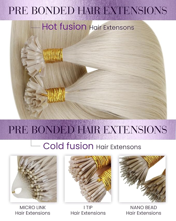 LaaVoo K Tip Hair Extensions Real Human Hair Blonde U Tip Hair Extensions Human Hair Platinum Blonde Ktip Extensions Hot Fusion 100g 100S 24 Inch