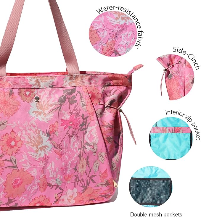 ESVAN Yoga Tote Bag for Women Drawstring Canvas Shoulder Bags for Workout Travel Carryall Pilates Gym and Beach