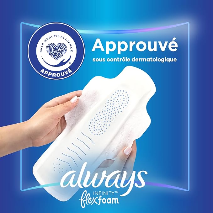 Always, Infinity With FlexFoam Pads For Women, Size 4, Overnight Absorbency With Wings, 26 Count