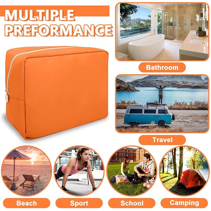 UIXIZQ Large Makeup Bag Pouch,Nylon Women Travel Toiletry Storage Bag Preppy Cosmetic Bag for Girls,Big Makeup Organizer Bag Cute Zipper Pouch Skincare Bag for Sport Work Gift(Large-Peach)