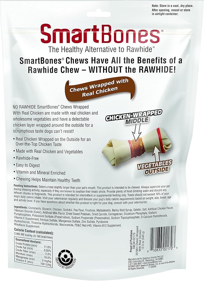 SmartBones Mini Chicken-Wrapped Bones Rawhide-Free Dog Treats, 20 Count | With Real Chicken & Veggies, Easy To Digest Chew, Vitamin & Mineral Enriched, Helps Maintain Healthy Teeth, For Small Dogs