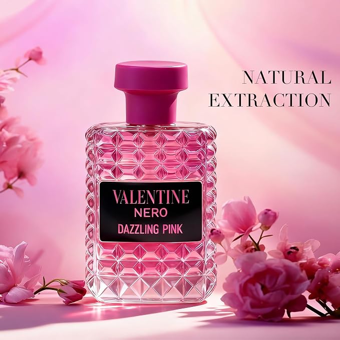 A CENTER Valentine Dazzling Pink Eau de Parfum for Women 3.4 Fl Oz Perfume | Long Lasting Amber Floral & Warm Vanilla Fragrance | Elegant Glass Spray Bottle | Cologne Gift Daily Use