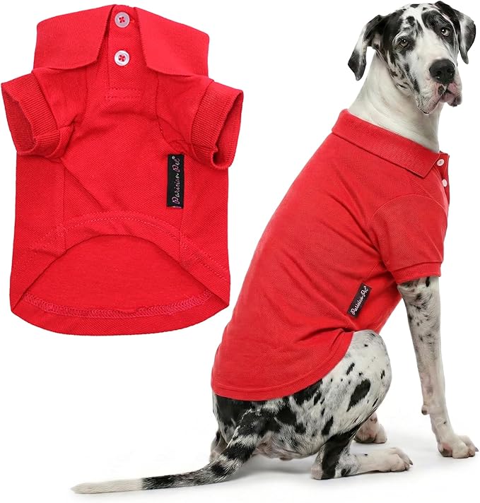 Parisian Pet Dog Polo Shirt – Classic Red Cotton Pet Apparel with Collar & Buttons, Soft Breathable Puppy T-Shirt, Cute Dog Clothes - Ideal Summer Clothes for Large Dogs - Shirts for Dogs Boy Girl