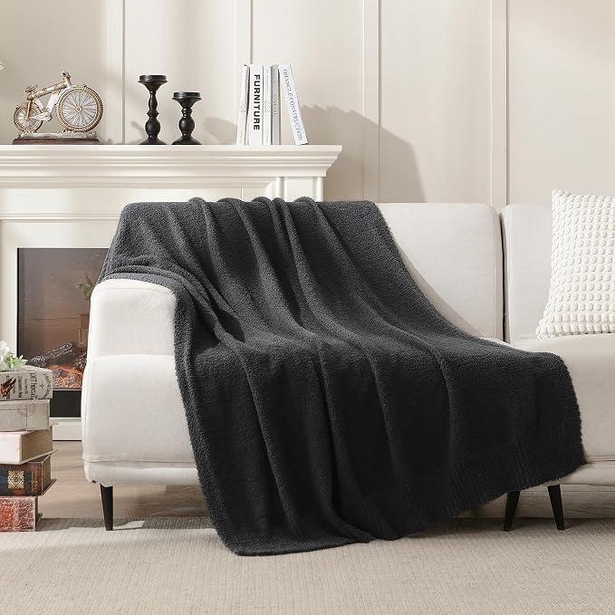Charcoal Dark Grey Throw Blanket, Soft Fluffy Fuzzy Knit Blanket for Couch Bed Sofa, Cozy Plush Warm Blanket for Bedroom Living Room, Spring Home Decor, 50x60 Inches