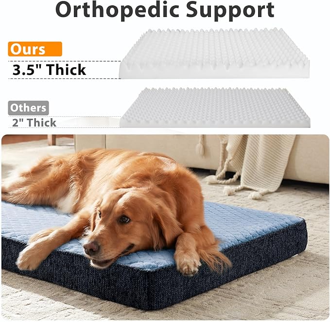 JOEJOY Orthopedic Dog Bed for Large Dogs, Washable Dog Crate Bed Large Sized with Removable Cover, Egg Memory Foam Big Pet Beds, Blue, 35"x22"