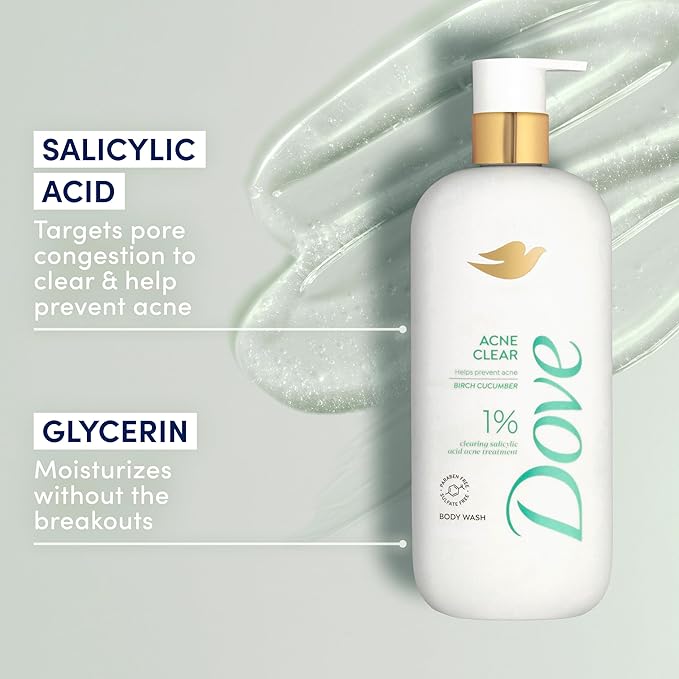 Dove Serum Body Wash Acne Clear for troubled skin with Salicylic Acid 18.5 Fl Oz