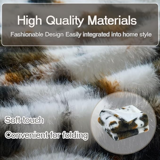 Luxury Fluffy Faux Fur Throw Blanket,Thick Fluffy Silky Fuzzy Cozy Blanket,Plush Blankets for Couch, Sofa, Chair, Bed-Cow Print-Brown 50 * 60inch