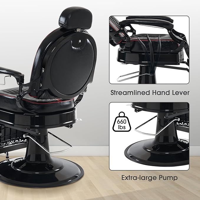 BarberPub Heavy Duty Metal Vintage Barber Chair All Purpose Professional Hydraulic Reclining Salon Beauty Spa Chair Styling Equipment 8730 (Red)