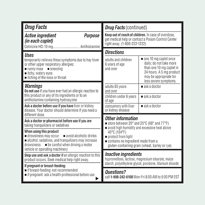 ValuMeds 24-Hour Allergy Medicine Antihistamine for Pollen, Hay Fever, Dry, Itchy Eyes, Allergies | Cetirizine HCl 10mg Caplets, Compare to Leading Brand (100 Count)