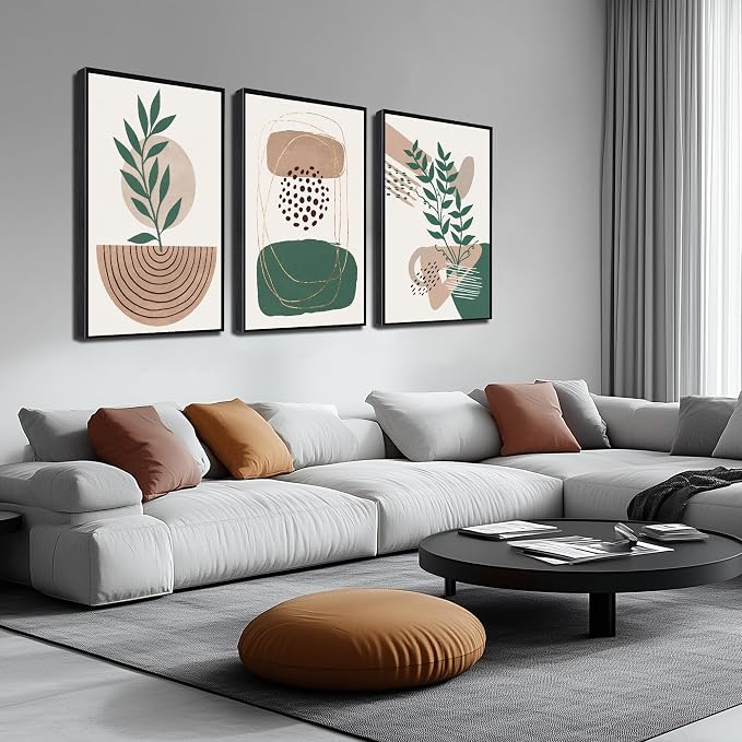Framed Boho Wall Art for Living Room, Botanical Canvas Wall-Decor for Bedroom, Bohemian Minimalist Picture Prints, Size 24 x 36 Inches 3-Pieces