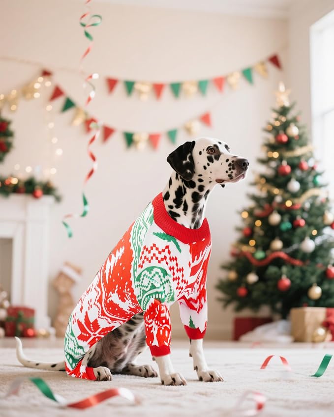 PET SHOW 4 Pack Christmas Fleece Dog Pajamas Warm for Extra Large Dogs | Soft stretchy dogs onesies,boy girl pjs with sleeve,holiday jumpsuit costume for large pets,XXL