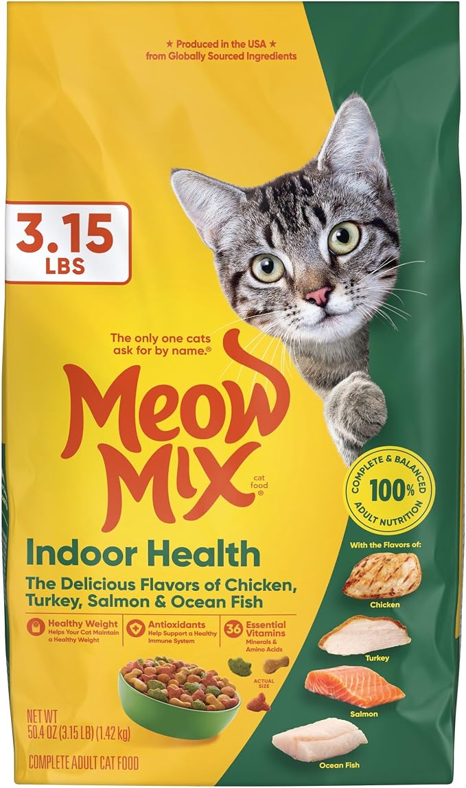 Meow Mix Indoor Health Dry Cat Food, 3.15 Pound Bag (Case of 4)