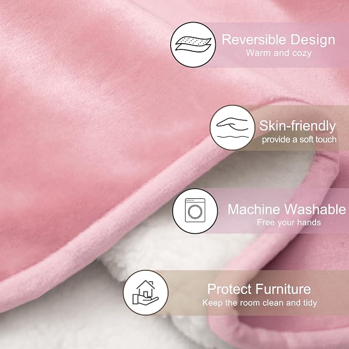 gogobunny Waterproof Bed Blanket, Reversible Sherpa Fleece Throw Blanket for Dog Puppy Cat, Furniture Cover Protects Bed Couch Sofa from Liquid Pee and Pet Fur (Pink, 25x35 inches)