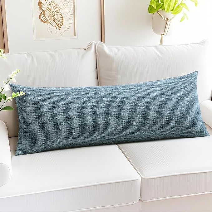 OTOSTAR Linen Throw Pillow Cover Set of 1 Decorative Long Lumbar Pillowcase Rectangle Cushion Cover 14x36 Inch for Home Decor Sofa Bedroom Car 35 x 90CM Blue